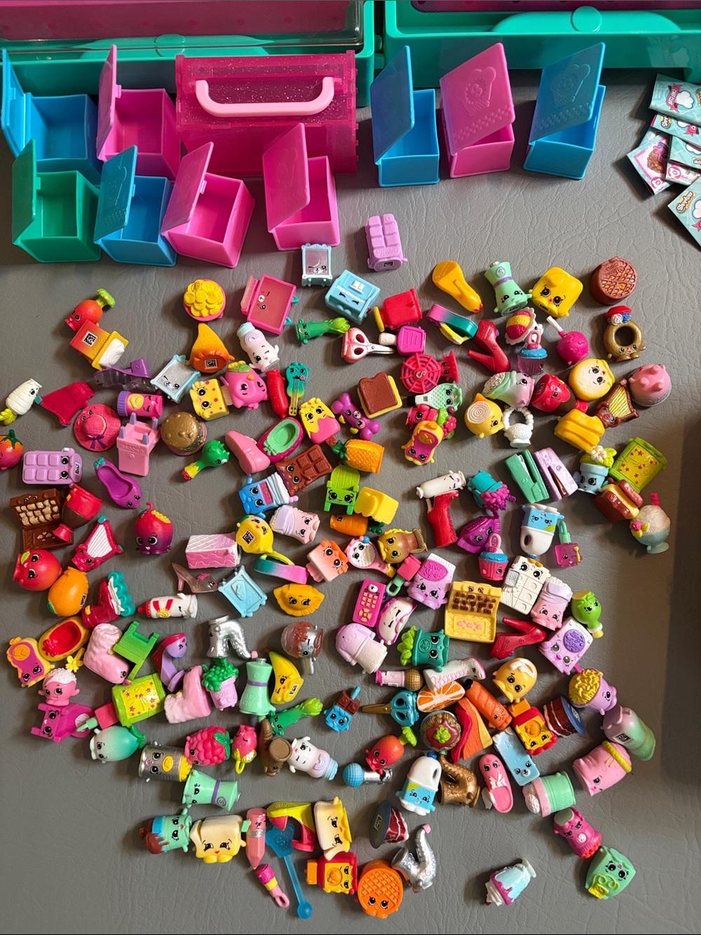 Shopkins Collectible Toy Figures Assorted Lot 214 total Tin Box/Accessories